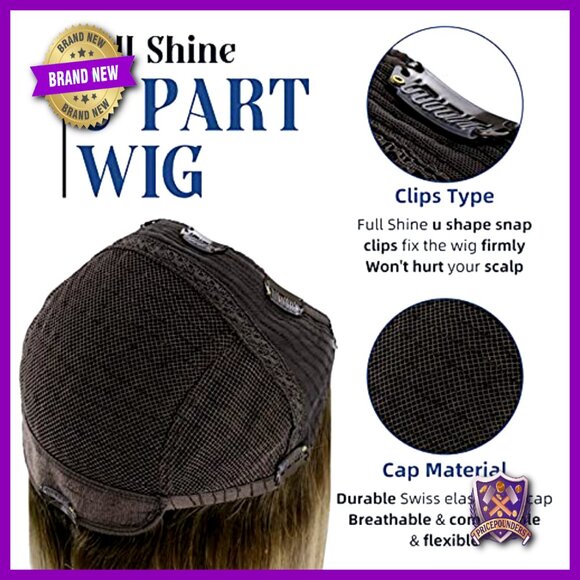 Human Hair U Part Wig 16 Inch Clip In With Combs Adjustable Straps